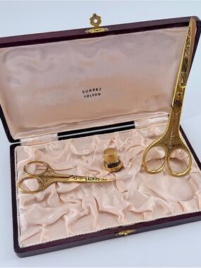 Suarez Toledo Designer Seamstress Gold Gilded Spanish Carbon Steel Sewing Kit